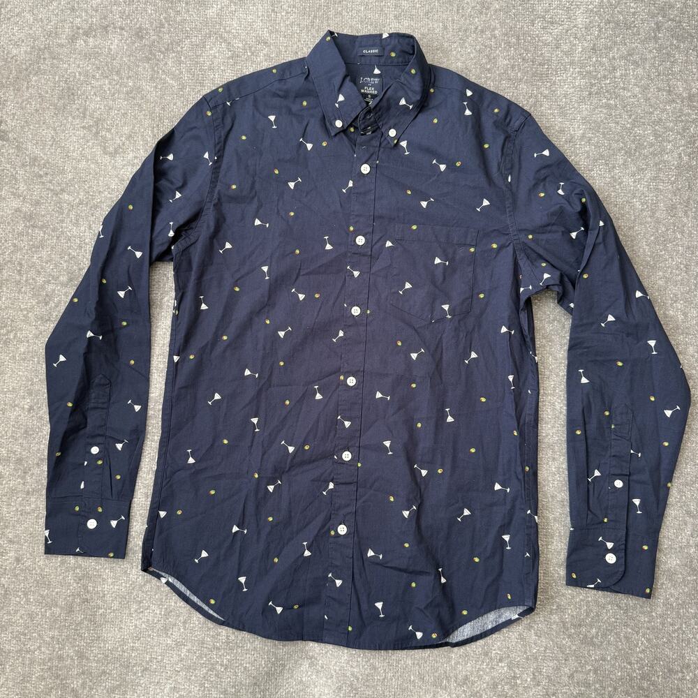 J Crew Shirt Mens Small Martini Olive Print Long Sleeve Button Down Casual